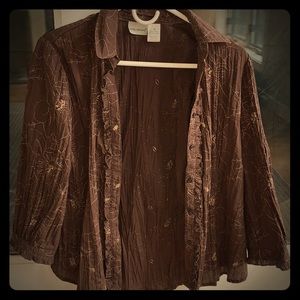 Brown floral button down